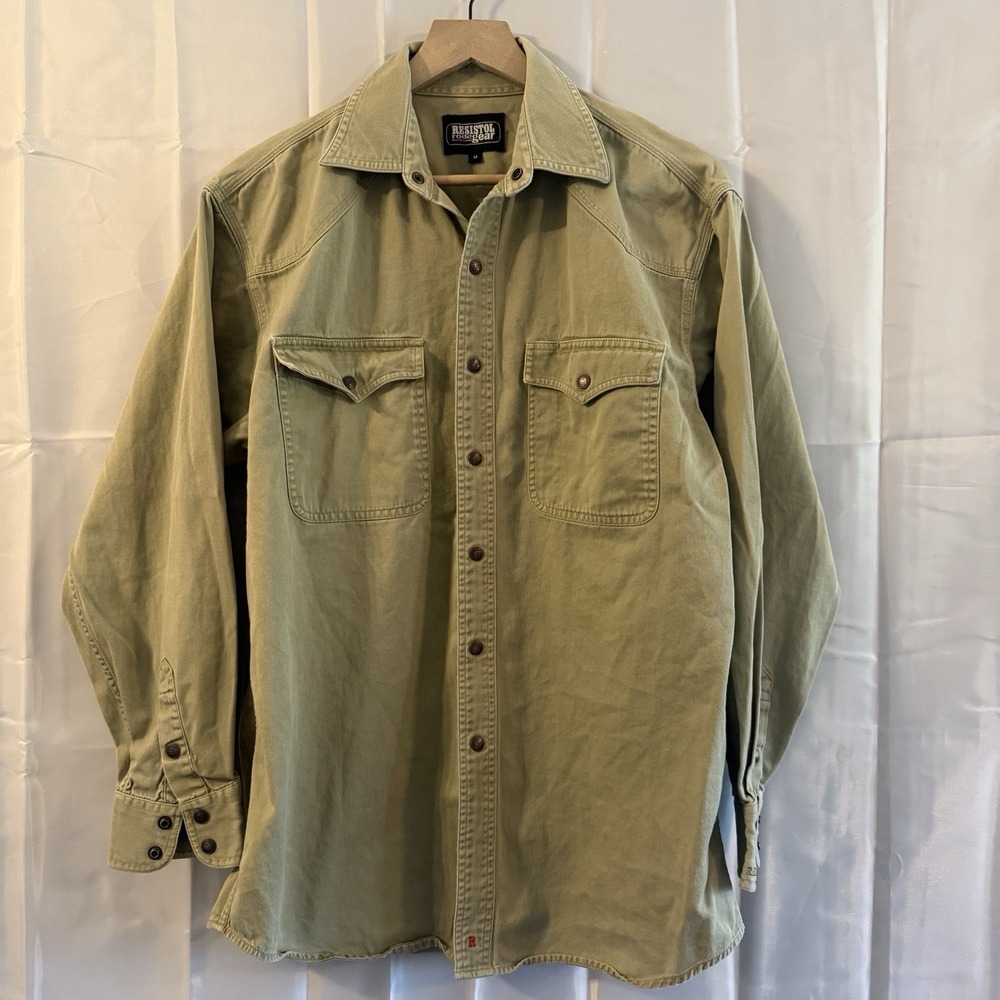 Resistol Rode Gear‎ Shirt Mens M Olive Green Western Snap Long Sleeve Rodeo
